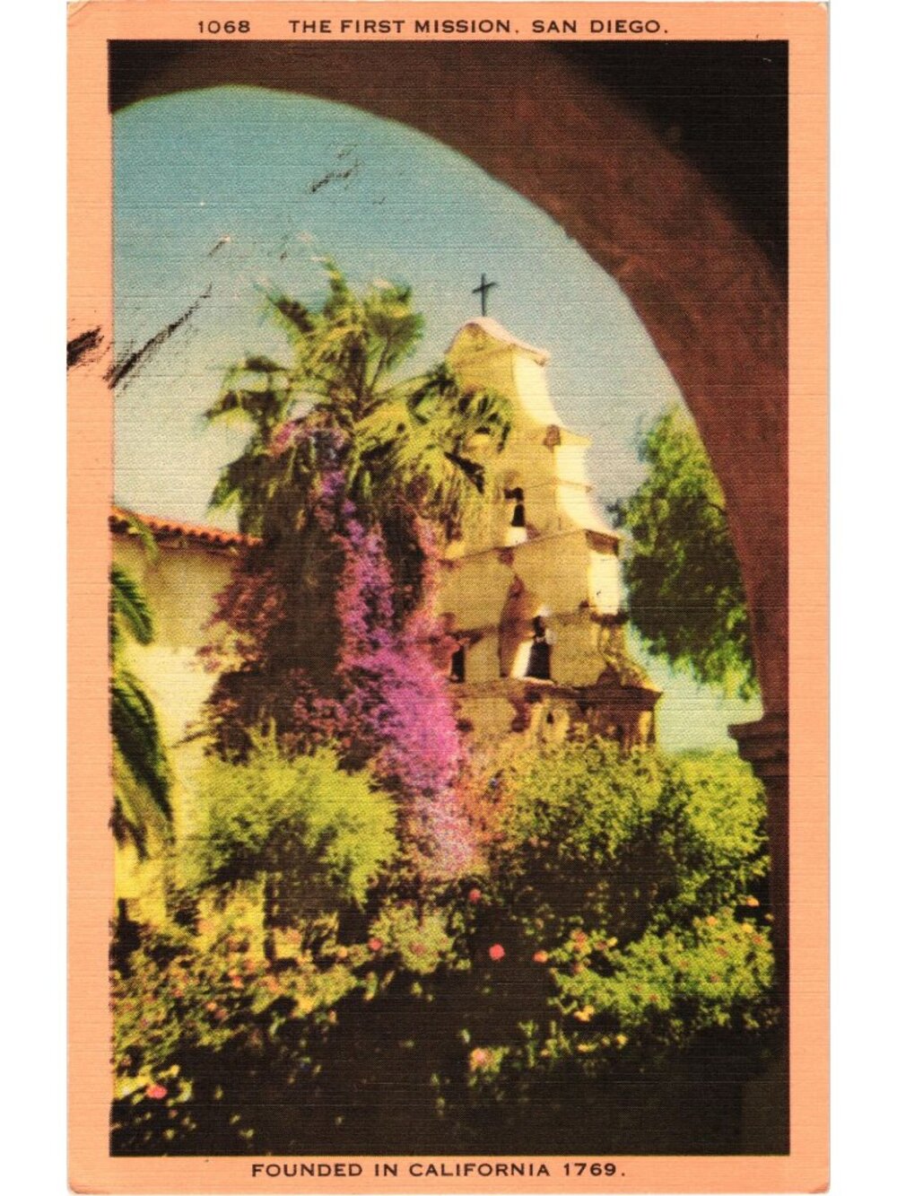 The First Mission San Diego 1769 Linen Postcard Historical San Diego Landmark